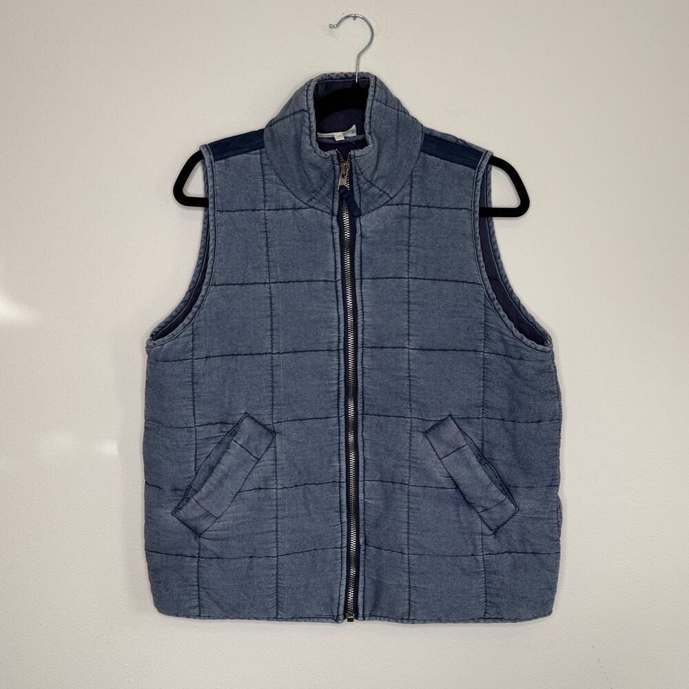 Quilted Denim Vest Blue Lightweight Spring Layering Zip Up Bohme Size S/M